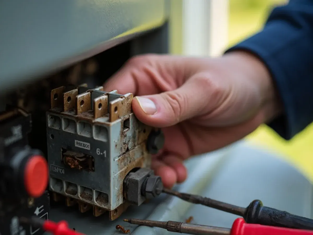 Burned and pitted contactor inside an outdoor AC condenser control panel in Clermont, FL