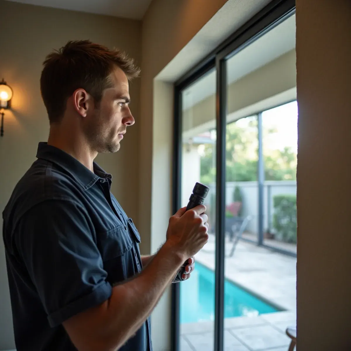 HVAC technician servicing the air handler in a Four Corners, FL vacation rental home