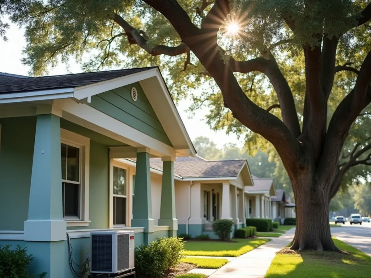 Ductless mini-split condenser beside an older bungalow near downtown Winter Garden, FL
